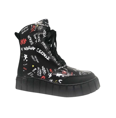 Ботинки демисезонные для девочки, цвет черный (принт буквы), молния/шнурки 3440