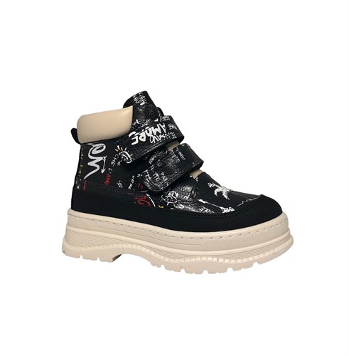 Ботинки демисезонные для девочки, цвет черный (принт)/бежевый, липучки 3544