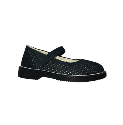 Туфли для девочки, цвет темно-синий (нубук), перфорация, ремешок на липучке 3826