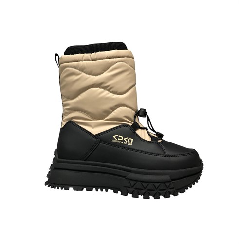 Дутики для девочки, цвет бежевый/черный, шнурки/резинка 3833