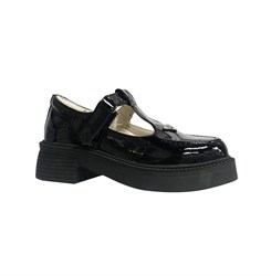 Туфли для девочки, цвет черный (наплак, с эмблемой), ремешок на липучке 3810