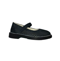 Туфли для девочки, цвет темно-синий (нубук), перфорация, ремешок на липучке 3826