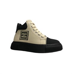 Ботинки демисезонные для девочек, цвет бежевый/черный, молния/шнурки 3847