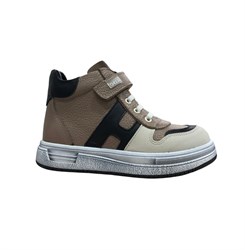 Ботинки кроссовочного типа для мальчика, цвет бежевый/коричневый, шнурки/липучка 3870