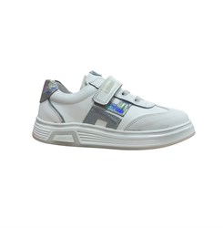 Кроссовки для девочки/мальчика, цвет белый/серебристый, липучка, шнурки 3887